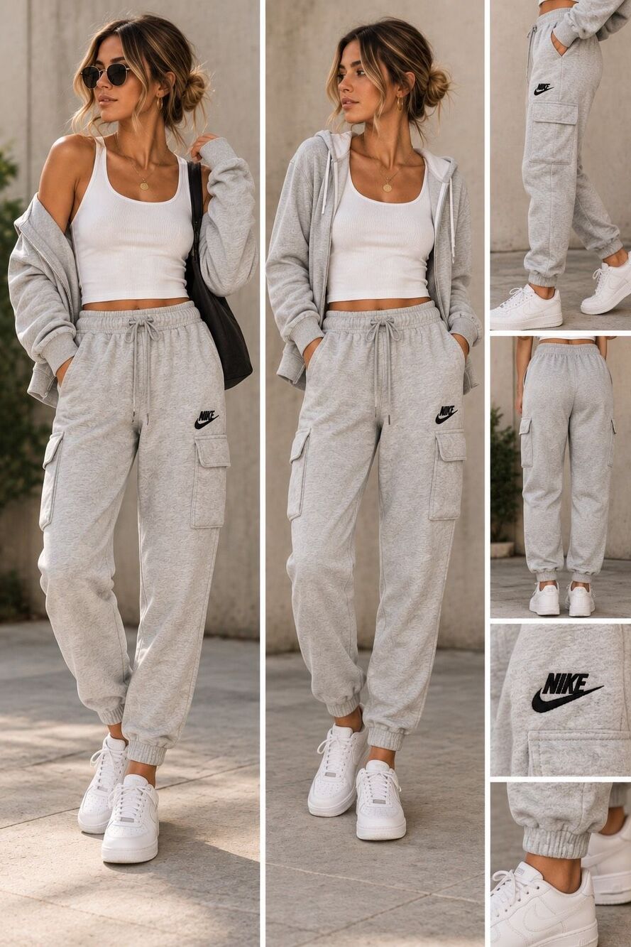 Nike Women’s Cargo Joggers Gray Tapered Sweatpants XS/S Swoosh 28” Inseam